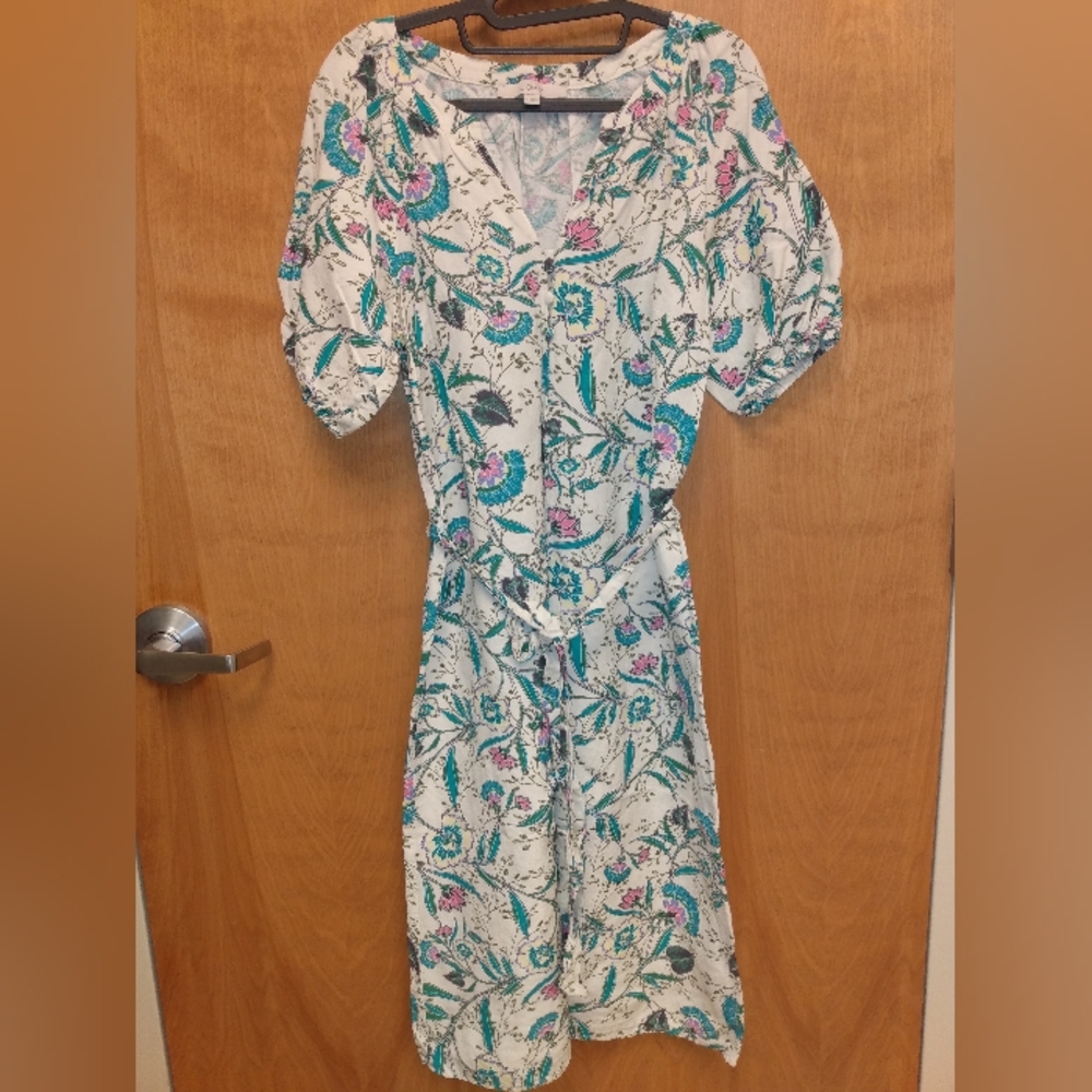 Loft Linen Blend Floral Midi Dress